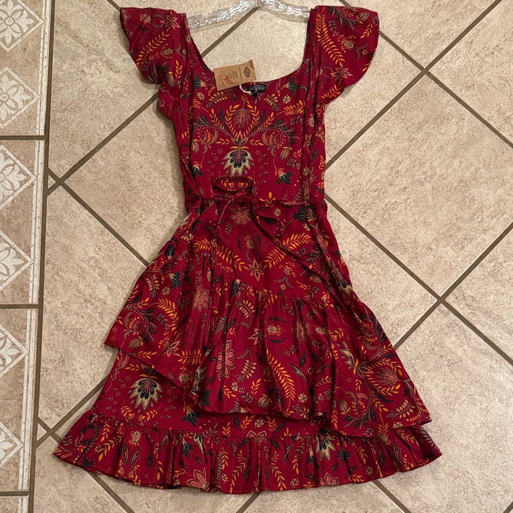 Elegant Floral Red Mini Dress